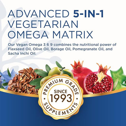 Purity Products Omega 3-6-9 Vegan and Vegetarian Formula - “5 in 1” Essential Fatty Acid Complex - Scientifically Formulated Plant-Based Omega 3 6 9 Essential Fatty Acids (EFA) - from (60)