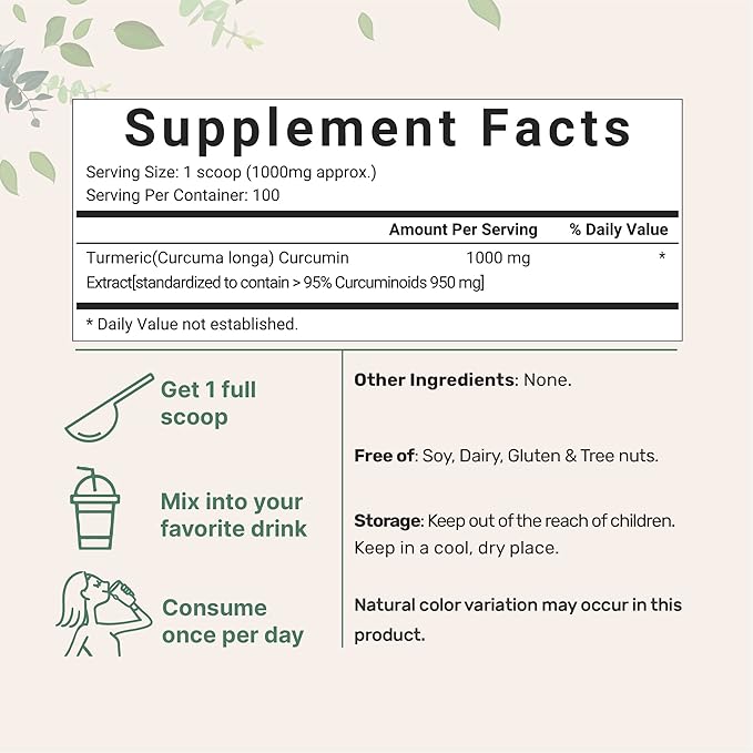 Turmeric Extract 95% Curcuminoids (Natural Turmeric Extract and Turmeric Supplements), 100 Grams, Rich in Antioxidants for Joint & Immune Support, No GMOs, Vegan Friendly, India Origin