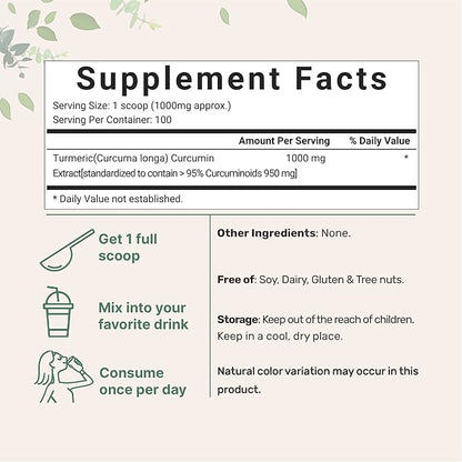 Turmeric Extract 95% Curcuminoids (Natural Turmeric Extract and Turmeric Supplements), 100 Grams, Rich in Antioxidants for Joint & Immune Support, No GMOs, Vegan Friendly, India Origin