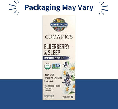 Garden of Life Organics Elderberry & Sleep Immune Syrup - Immune Support for Adults and Kids 12 and Older with Zinc and Vitamin C, Organic Liquid with Sleep Herbs, No Added Sugars, 6.59 fl oz