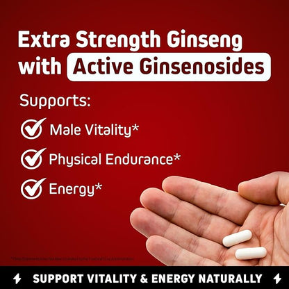 Herbtonics Korean Red Panax Ginseng 1500mg - Energy Supplement for Peak Performance, Focus & Vitality - High Potency Ginseng Root Extract - 240 Vegan Capsules