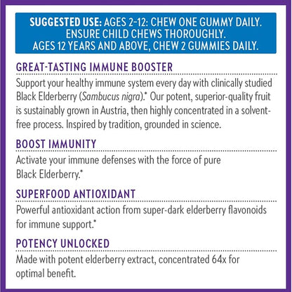 New Chapter Elderberry Gummies for Adults & Kids (2+), USDA Organic 64x Concentrated Elderberry for Immune Support, Great-Tasting Whole-Food Gummies, Vegan & Non-GMO - 60 ct