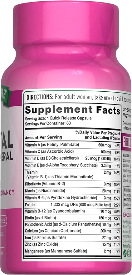 Nature's Truth Prenatal Vitamins With Folic Acid | 60 Capsules | Non-GMO & Gluten Free Supplement
