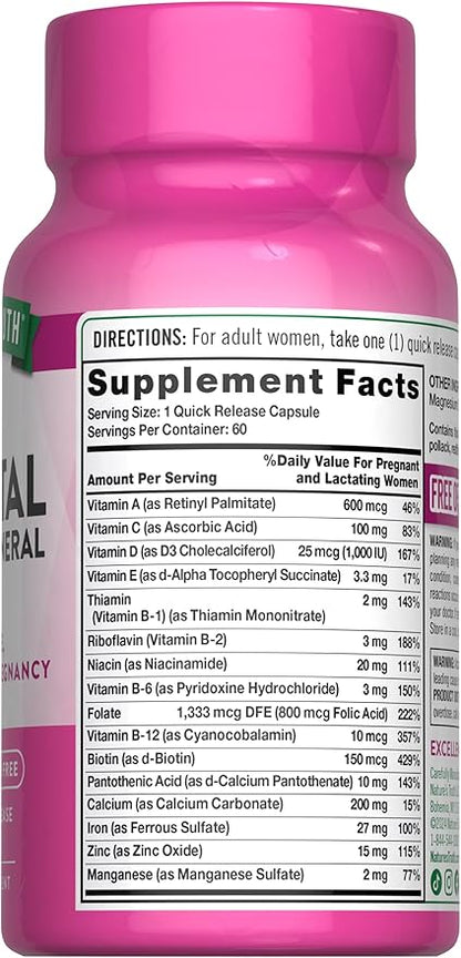 Nature's Truth Prenatal Vitamins With Folic Acid | 60 Capsules | Non-GMO & Gluten Free Supplement