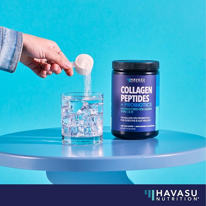 Collagen Peptides Powder with Probiotics - Grass-Fed Hydrolyzed Type I & III for Hair Skin and Nail Health - GLP-1 Nutritional Support for Digestion - Easy-to-Mix, Unflavored, 1-Month Supply