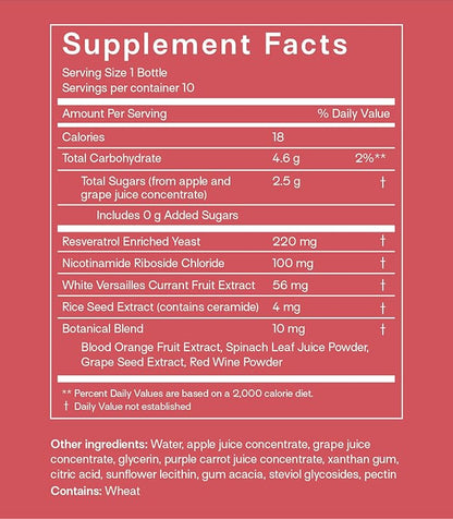 Liquid NAD+ Longevity Shots | NMN Alternative | Liposomal Nicotinamide Riboside and Resveratrol with Ceramides & Antioxidants | Twice-a-Week | Firm Skin & Brain Health| 10 Shots