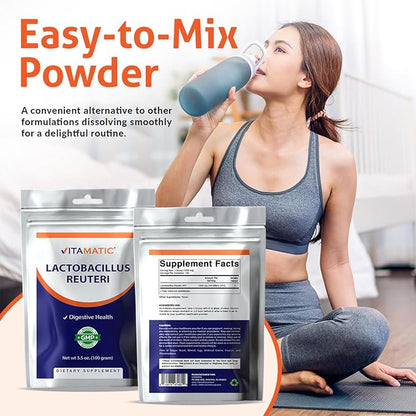 Vitamatic Lactobacillus Reuteri Probiotic Powder - Digestive Health Support - 100 Gram (3.5 OZ) - 100 Servings