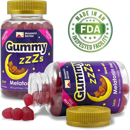 Gummy ZZZs Melatonin, Gelatin-Free, Drug-Free, Vegetarian, Vegan-Friendly, Halal Certified, Gluten-Free, Delicious Strawberry Flavor, Kosher-Friendly, For Adults, Men, Women, 90 count