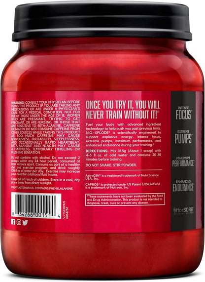 BSN N.O.-XPLODE Pre Workout Supplement with Creatine, Beta-Alanine, and Energy, Flavor: Fruit Punch, 60 Servings