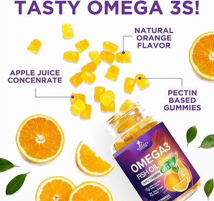 Omega-3 Gummies, Fish Oil Gummies for Adults & Kids, Omega-3 Gummy Vitamins, EPA & DHA Fish Oil Fatty Acids Gummy Supplement, Nature's Supplements for Joint, Heart Health, & Brain Support - 120 Count