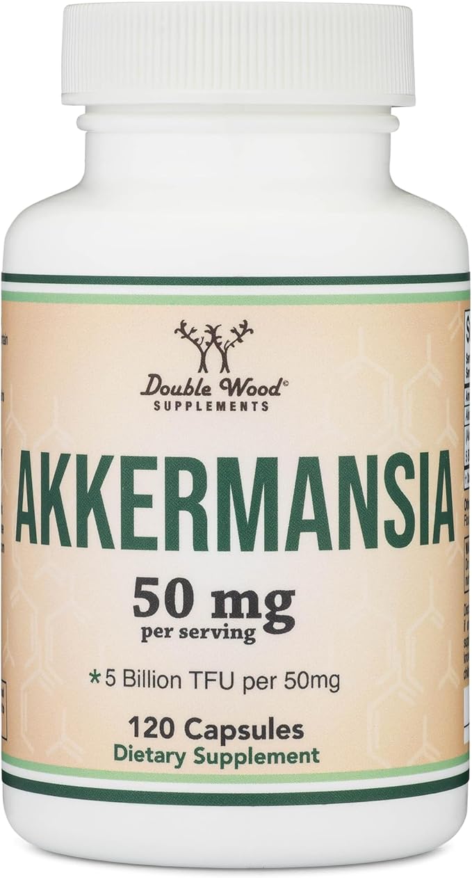 Akkermansia Probiotic and Postbiotic (Increases GLP-1 Production) 120 Capsules, 50mg per Serving (Third Party Tested to 5 Billion TFU per Serving, 50 Billion CFU per Gram) by Double Wood