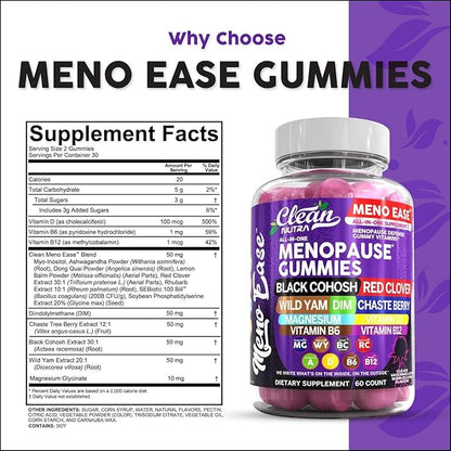 Menopause Supplement For Women Gummies with Black Cohosh, Wild Yam Magnesium, Red Clover For Menopause Relief Hormone Balance Night Sweats Mood Plus Bergamot, Vitamin D3, Vitamin B12, Vitamin B6 Clean