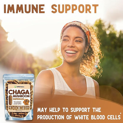 XPRS Nutra Chaga Mushroom Capsules - Premium USDA Chaga Mushrooms Capsules- Encapsulated Chaga Mushroom Powder for an Immunity Boost - Vegan Friendly Superfood for Chaga Tea and Beverages - 180 Count