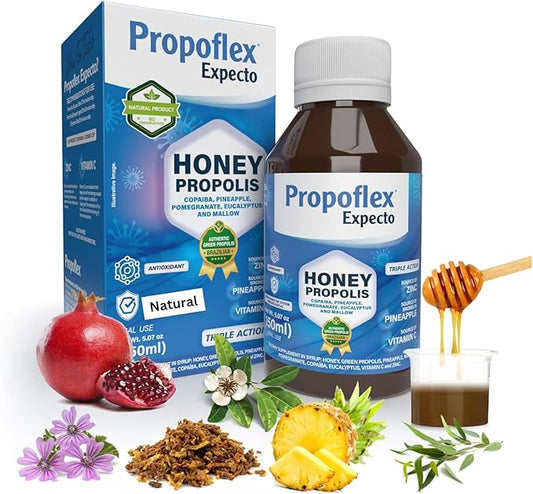 Beelife Propoflex Expecto Cough Syrup - Triple-Action - Natural Cough Syrup for Kids & Adults - Made in Brazil Green Propolis - Zinc, Bromelain, Vitamin C- 150 ml