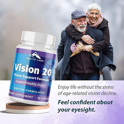 Zenith Labs Vision 20 Eye Vitamins - Lutein, Zeaxanthin, and Bilberry Extract - Supports Eye Strain, and Eye Health - Carotenoid Blend, 3 Pack
