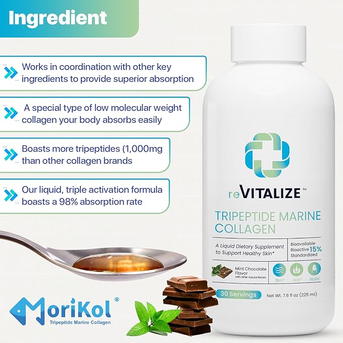 Advanced Hydrolyzed Marine Collagen Peptides - Anti-Aging and Skin Renewal Tripeptide Supplement for Hair, Skin and Nails - Helps Maintain Healthy Joints | Mint Chocolate Flavor - 30 Servings