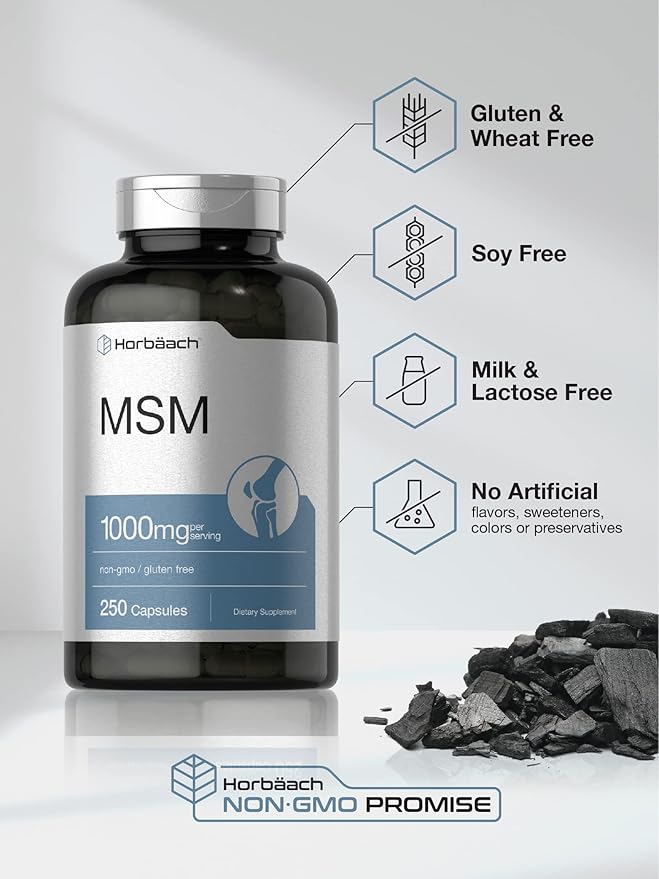 Horbäach MSM Supplement Capsules | 1000mg | 250 Count | Non-GMO and Gluten Free Formula | Methylsulfonylmethane