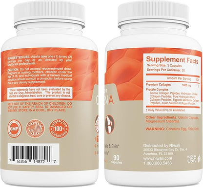 Multi Collagen Complex Supplement for Women & Men | Hydrolyzed Collagen Pills - Types I, II, III, V & X| for Healthy Hair, Nails, Skin, Bone & Joints | 90 Capsules