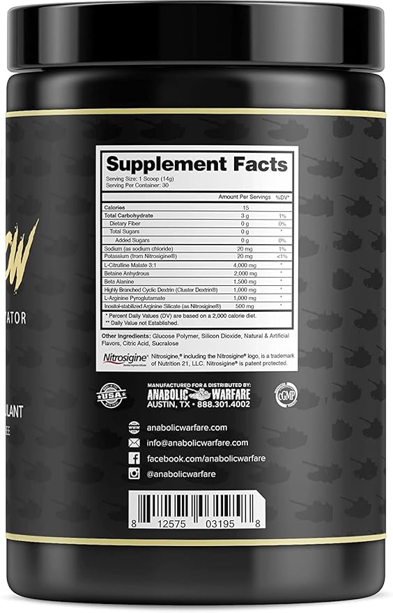 Anabolic Warfare Pump-N-Grow Muscle Pump Supplement Caffeine Free Pre Workout with L-Citrulline, L-Arginine, Beta-Alanine (Fruit Explosion– 30 Servings)