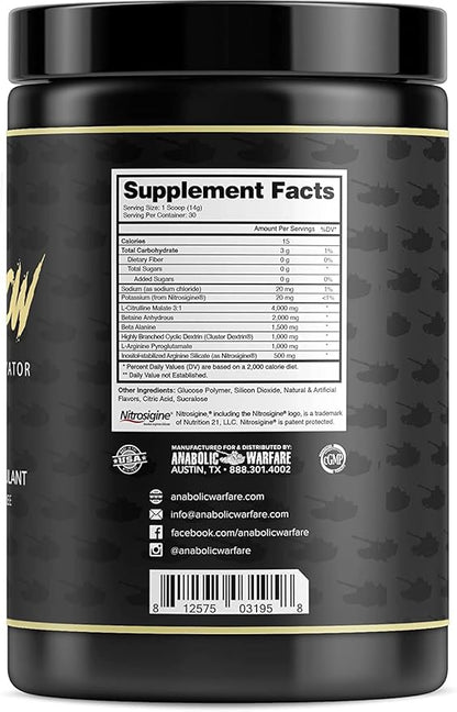 Anabolic Warfare Pump-N-Grow Muscle Pump Supplement Caffeine Free Pre Workout with L-Citrulline, L-Arginine, Beta-Alanine (Fruit Explosion– 30 Servings)