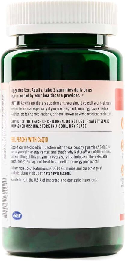 NatureWise CoQ10 Gummies 100mg - Peach Mango Flavor - Supplement for Heart Health & Antioxidant Activity - Pectin-Based, Vegan, Soy and Gluten Free, Non-GMO - 60 Count[1-Month Supply]