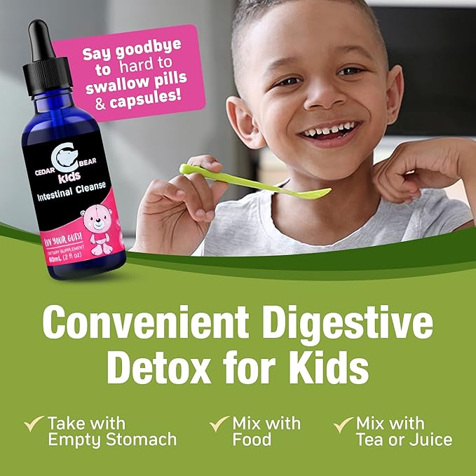 Cedar Bear - Intestinal Cleanse for Kids, Liquid Herbal Supplement for Detox Cleanse, Digestive Cleanse with Natural Herbs, Alcohol-Free Gut Cleanse Drops for Children, 2 fl oz / 60 ml