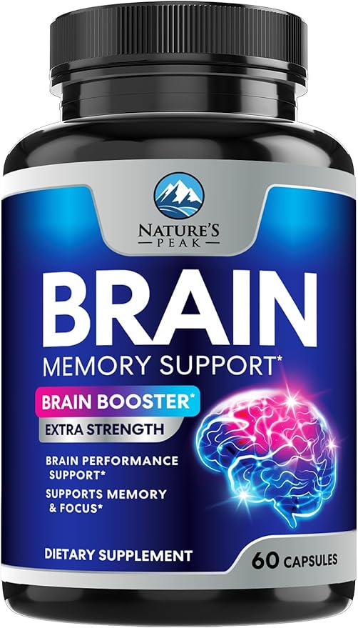 Brain Supplement Memory Pills - Nootropics Support for Concentration, Clarity, Energy & Focus - Brain Health with Bacopa, Cognitive Vitamins, Phosphatidylserine, DMAE - Brain Booster - 60 Capsules