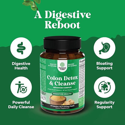 Colon Cleanser & Detox - Lactobacillus Acidophilus Probiotic Supplement Body Cleanse - Psyllium Husk Capsules Gut Health Supplement