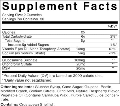 Vitamatic Glucosamine Chondroitin Gummies with MSM & Vitamin E – Joint Support Formula – 60 Pectin-Based Vegan Gummies