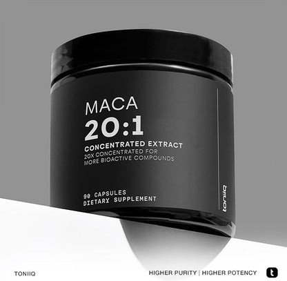 Maca Root - Ultra High Potency 20:1 Extract - Black, Red and Yellow Maca Complex - Single Origin, Wildcrafted & Highly Concentrated - Third-Party Lab Tested - 90 Capsules