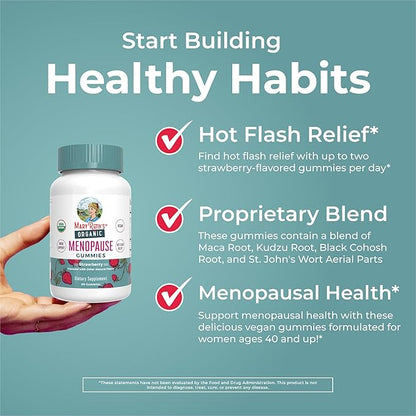 Organic Menopause Gummies by MaryRuth's | Menopause Supplements for Women | Mood Support | Hot Flash Relief | Maca Root | Black Cohosh | USDA Organic | Non-GMO | Vegan | 30 Servings