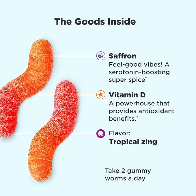 OLLY Hello Happy Gummy Worms Mood Support with Saffron, Vitamin D - 60 Count and Extra Strength Elderberry Gummies Immune Support with 450mg Elderberry - 60 Count