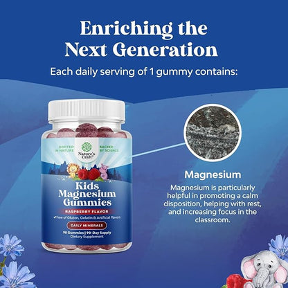Bundle of Kids Calm Magnesium Gummies 90 count - Gummies for Nerve Bone and Muscle Health and Plant Based Kids Multivitamin Gummies 120 count - Multivitamin for Kids Immunity Support Gummies with Vita