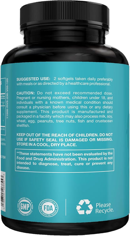 Pure Remedy Omega-3, 2000mg Fish Oil, 600mg EPA/DHA, Wild Caught, 120 Softgels