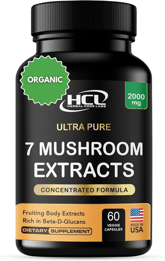 Organic Mushroom Supplement Extracts of Lions Mane Cordyceps Chaga Reishi Turkey Tail Maitake Shiitake Capsules - Natural Vitamins Minerals Antioxidants Supplement - Made in The USA
