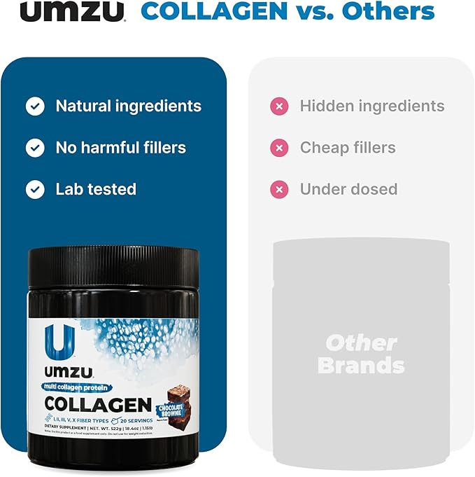 UMZU ZuCollagen Hydrolyzed Protein Powder | 5 Collagen Peptide Types for Healthy Hair, Skin, Nails, Joints & Gut | Low Calorie, High Protein (20g Protein per Serving | Chocolate)