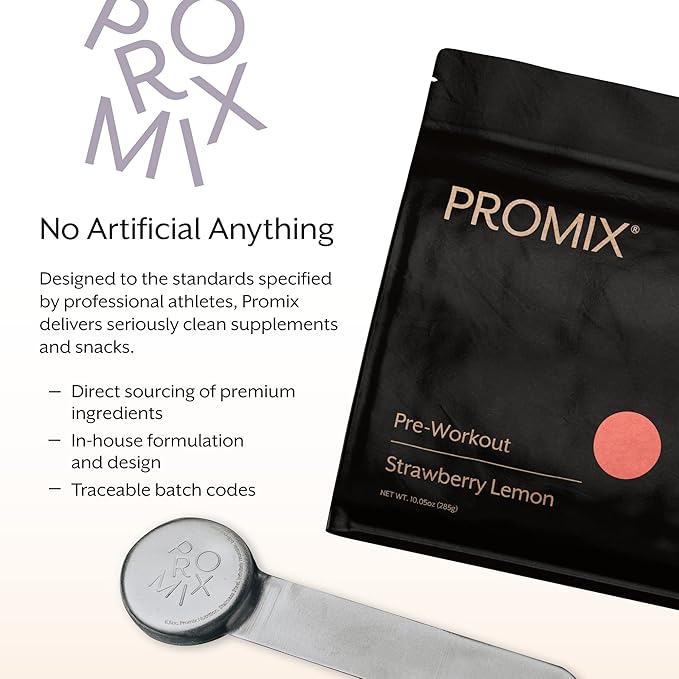 Promix Pre-Workout Powder, Strawberry Lemon – Boosts Focus, Energy & Endurance – With Caffeine, B12, Beta-Alanine & L-Tyrosine – Gluten & Dairy-Free, 10.5 oz