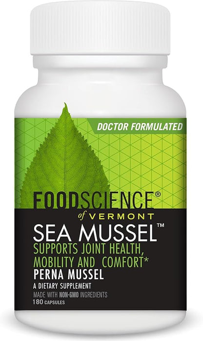 FoodScience of Vermont Sea Mussel, Green-Lipped Mussel Joint Supplement Capsules, 180 Count