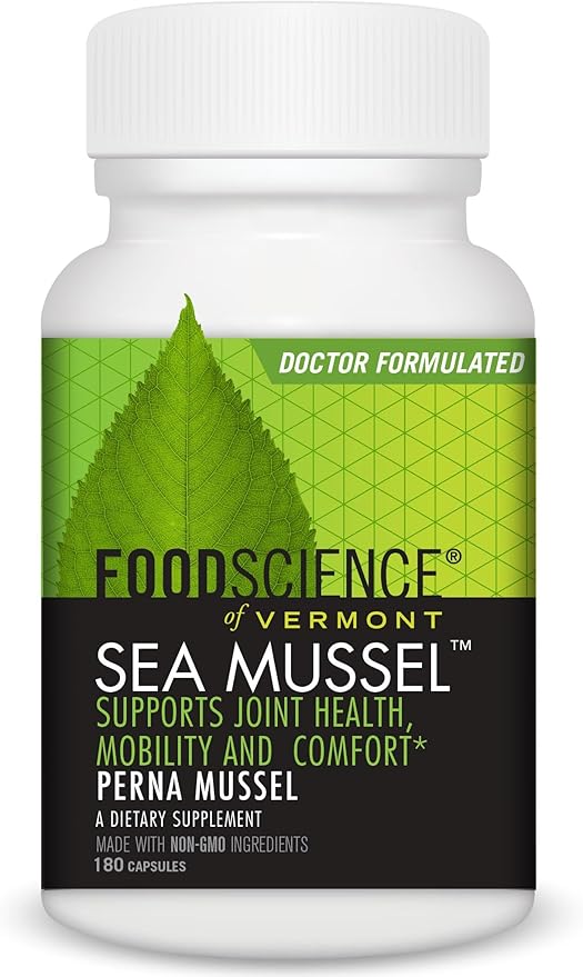 FoodScience of Vermont Sea Mussel, Green-Lipped Mussel Joint Supplement Capsules, 180 Count