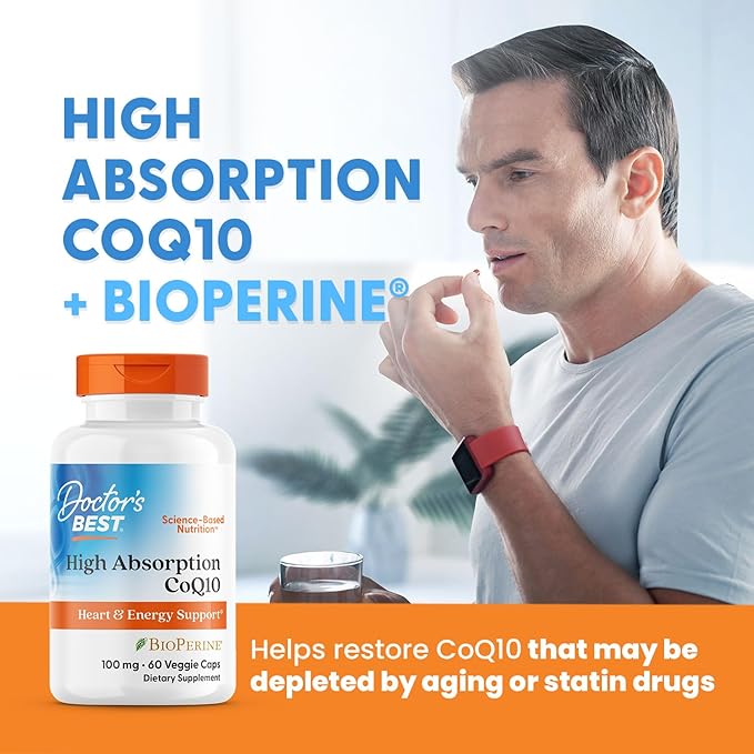 Doctor's Best High Absorption CoQ10 with BioPerine, Vegan, Gluten Free, Naturally Fermented, Heart Health & Energy Production, 100 mg 60 Veggie Caps