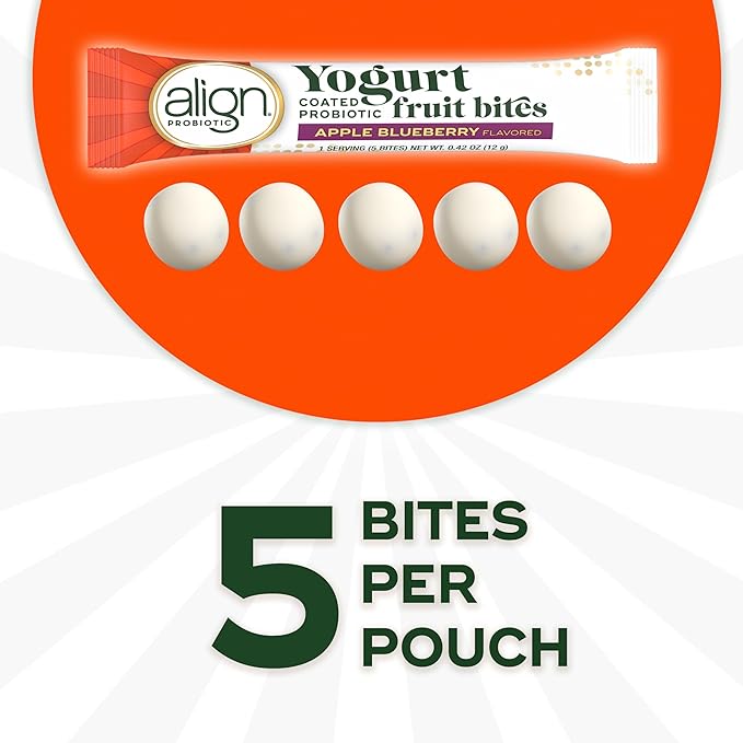 Align Probiotic, Yogurt Coated Probiotic Fruit Bites, Added Probiotic Helps Support Digestive Health, From the Maker of the #1 Doctor Recommended Probiotic Brand‡, Apple Blueberry Flavor, 21 Pouches