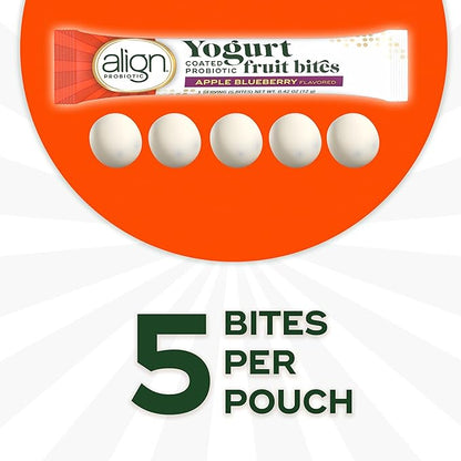 Align Probiotic, Yogurt Coated Probiotic Fruit Bites, Added Probiotic Helps Support Digestive Health, From the Maker of the #1 Doctor Recommended Probiotic Brand‡, Apple Blueberry Flavor, 21 Pouches