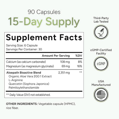 200x Aloe Vera Extract for Bladder Health with Quercetin, PEA & L-Arginine - Organic Aloe Vera Capsules - USA Manufactured Premium Aloe Vera Supplement - Easy To Swallow Pills - 90 Capsules