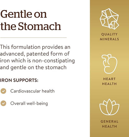 Solgar Gentle Iron - Ideal for Sensitive StomachsRed Blood Cell Supplement, , Non Constipating & GMO, Vegan, Gluten & Dairy Free, Kosher - 180 Servings, Unflavored, 180 Count