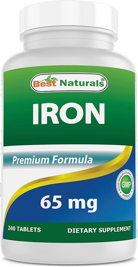 Best Naturals Iron Supplement - 65 mg - 240 Tablets - Non-GMO & Gluten Free