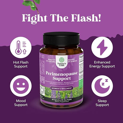 Complete Perimenopause Supplement for Women - Multibenefit Menopause Ease for Women with Maca Root Vitex Berry & Black Cohosh for Hot Flashes Night Sweats Hormone Balance and Mood Support (1 Month)