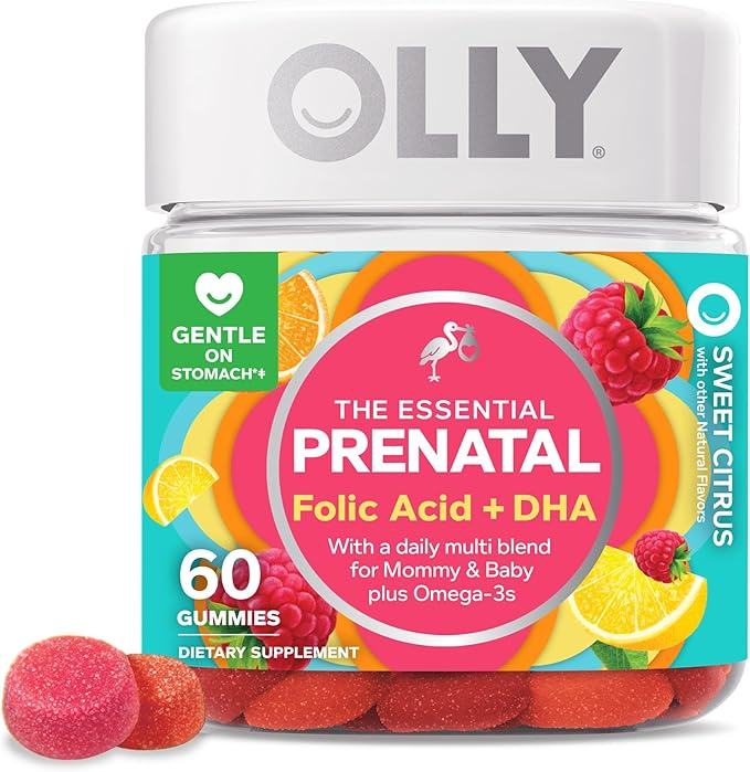OLLY The Essential Prenatal Gummy Multivitamin, 30 Day Supply (Gummies), Sweet & Glowing Skin Gummy, 25 Day Supply (50 Count), Plump Berry, Hyaluronic Acid, Collagen