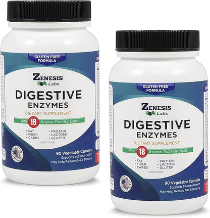 Zenesis Labs Digestive Enzymes - with Amylase, Bromelain, Protease, Lipase, & 14 Other Enzymes - 180 Capsules