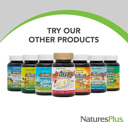 Natures Plus Animal Parade Children's Chewable Multivitamin - 180 Animal-Shaped Tablets - Natural Assorted Flavors - Vegetarian, Gluten Free - 90 Servings