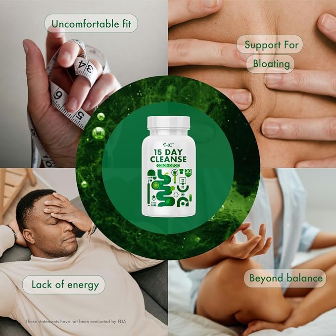 VHC 15 Day Cleanse,Colon Detox and Gut Health for Women and Men,Detox Supplement with Strength Senna Leaf,Cascara Sagrada & Psyllium Husk,Made in USA,Vegan, Non-GMO Ingredients,30 Capsule